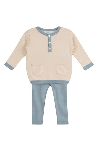 Feltman Brothers Babies' Henley Sweater & Rib Pants Set In Vintage Blue
