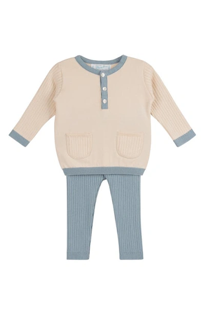 Feltman Brothers Babies'  Henley Sweater & Rib Pants Set In Vintage Blue