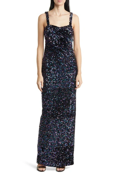 Black Halo Milayla Sequin Column Gown In Purple