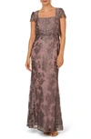 ADRIANNA PAPELL METALLIC EMBROIDERED GOWN