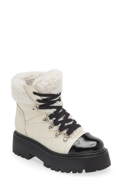 Steve Madden Reyen Womens Faux Leather Faux Fur Lined Shearling Boots In Bone Leath