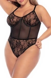 Mapalé Mapale Lace & Mesh Underwire Bodysuit In Black