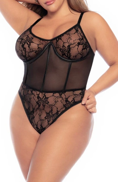 Mapalé Lace & Mesh Underwire Bodysuit In Black