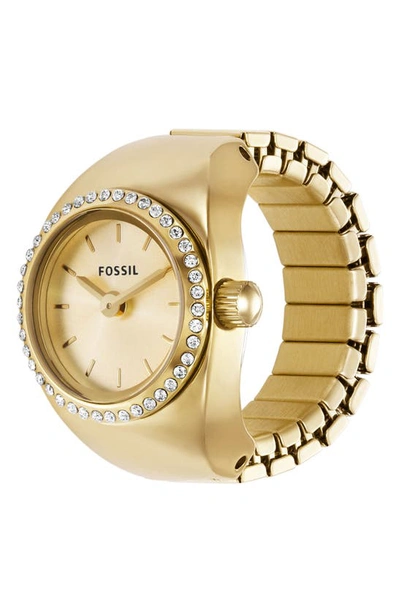 Fossil Glitz Crystal Ring Watch, 15mm In Gold