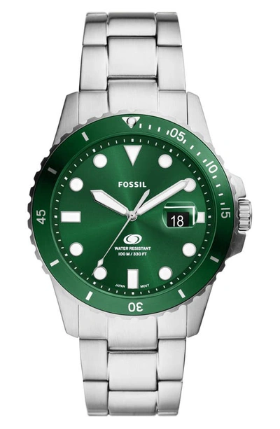 Fossil Men's Blue Dive Three-hand Date Silver-tone Stainless Steel Watch 42mm In Green
