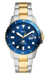 Fossil Men's Blue Dive Three-hand Date Two-tone Stainless Steel Watch 42mm In Two Tone