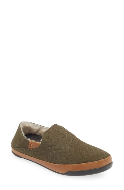 Olukai Hanohano Genuine Shearling Slipper In Green