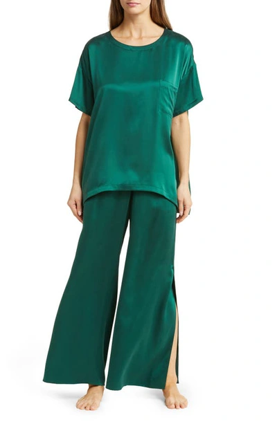 Lunya Washable Mulberry Silk T-shirt Pajamas In Hum Forest