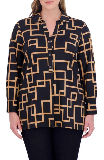 Foxcroft Pamela Maze Print Stretch Tunic Shirt In Black Multi