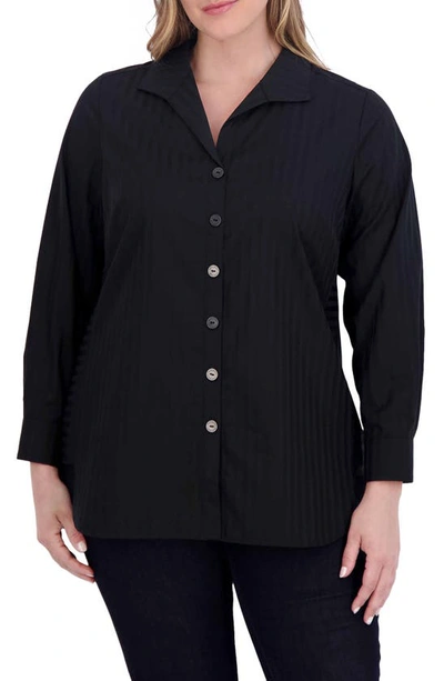 Foxcroft Pandora Stripe Cotton Blend Button-up Shirt In Black