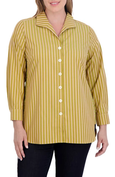 Foxcroft Pandora Stripe Cotton Blend Button-up Shirt In Gold