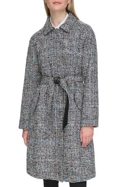 Karl Lagerfeld Belted Raglan Sleeve Wool Blend Coat In Blw Multi