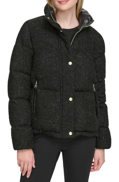 Karl Lagerfeld Sparkle Down & Feather Fill Puffer Jacket In Black
