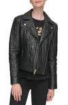 KARL LAGERFELD DOUBLE QUILTED LEATHER MOTO JACKET