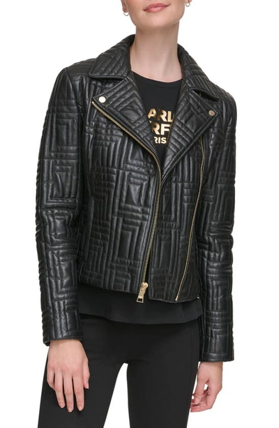 Karl Lagerfeld Double Quilted Leather Moto Jacket In Black