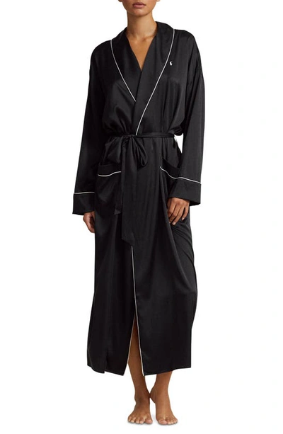 Polo Ralph Lauren Stretch Silk Dressing Gown In Onyx