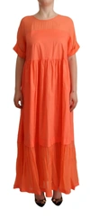 Twinset Coral Short Sleeves Cotton Maxi Shift Dress