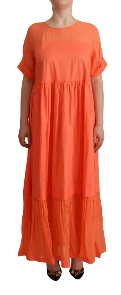 Twinset Coral Short Sleeves Cotton Maxi Shift Dress