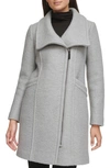 Kenneth Cole Women's Asymmetrical Zip Wool Boucle Coat In Light Grey