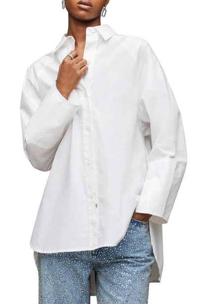 Allsaints Evie Oversized Logo Printed Shirt In White