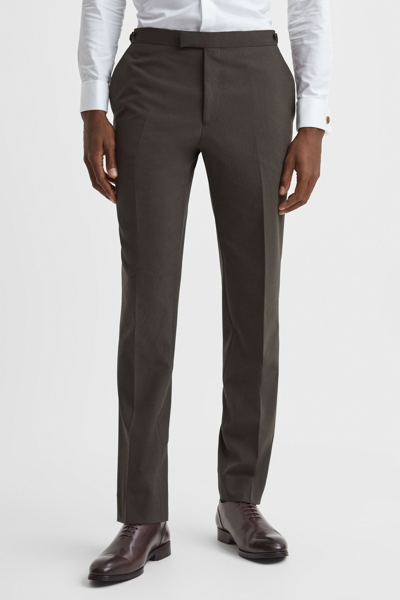 Reiss Roll - Chocolate Slim Fit Wool Blend Side Adjuster Trousers, 28