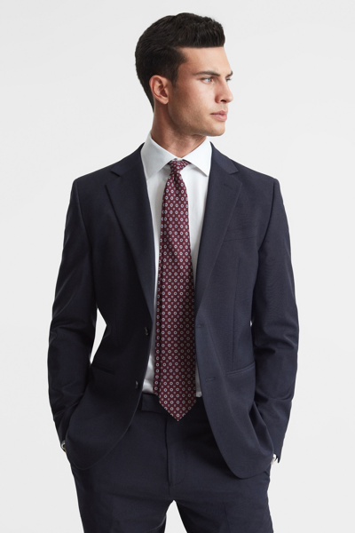 Reiss Navy Slim-fit Wool-blend Single-breasted Suit Blazer In Navy