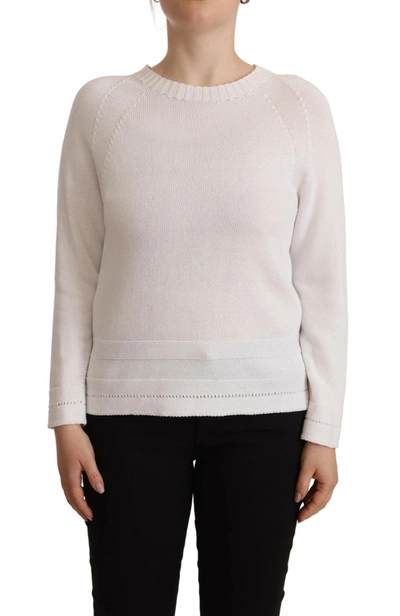 Alpha Studio White Long Sleeves Crewneck Pullover Sweater