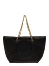 TORY BURCH ELLA BLACK TOTE BAG WITH TONAL LOGO PATCH IN RECYCLED FEATHERWEIGHT POLYESTER WOMAN