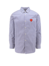 Comme Des Garçons Play Broad-striped Heart-embroidered Shirt In Blue