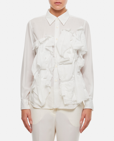 Comme Des Garçons Rouched Long Sleeve Shirt In White