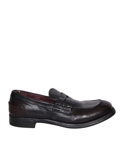 Officine Creative Black Leather Penny Loafers In Brown
