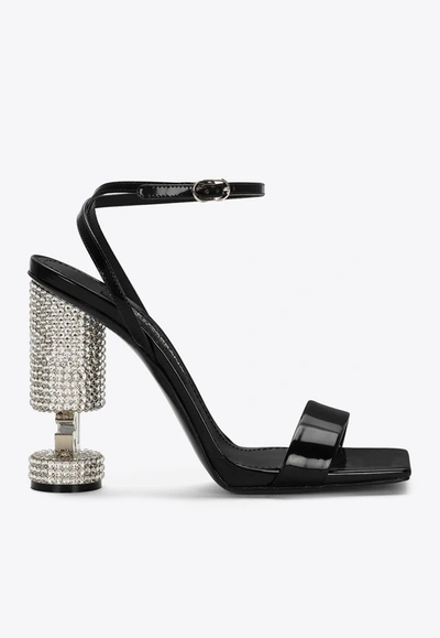 Dolce & Gabbana 105 Rhinestone Embellished Sandals In Calf Leather In Black