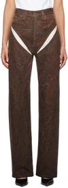 Y/PROJECT SSENSE XX BROWN CUT-OUT JEANS