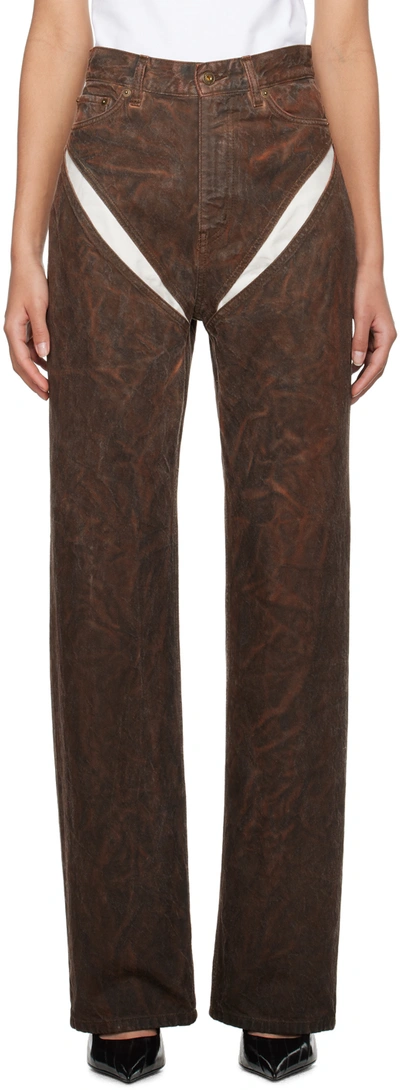 Y/project Ssense Xx Brown Cut-out Jeans In Rust