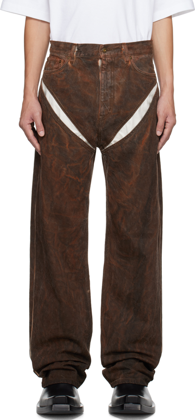 Y/project Ssense Xx Brown Cut-out Jeans In Rust
