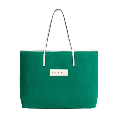 Marni Reversible Large Tote Bag In Emerald