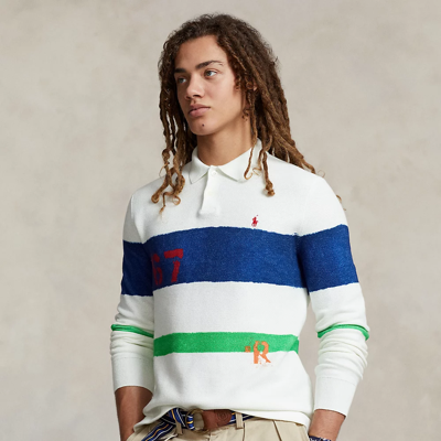 Ralph Lauren Mesh-knit Cotton Polo-collar Sweater In Multi