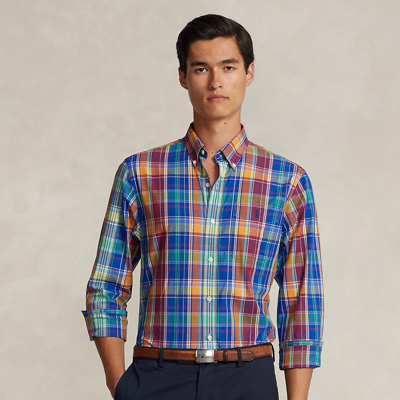 Ralph Lauren Classic Fit Plaid Stretch Poplin Shirt In Royal/red Multi