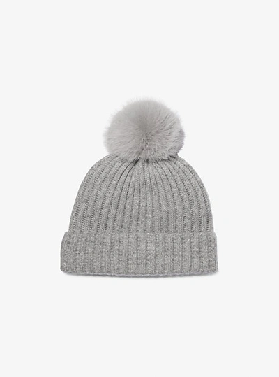 Michael Kors Ribbed Cashmere Beanie Hat In Grey