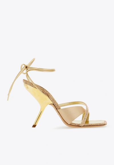 Ferragamo Allegra 105 Crystal Embellished Sandals In Gold