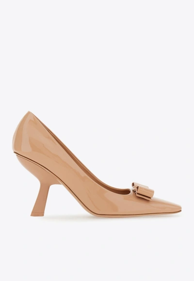 Ferragamo Anz 85 Vara Bow Pumps In Nude