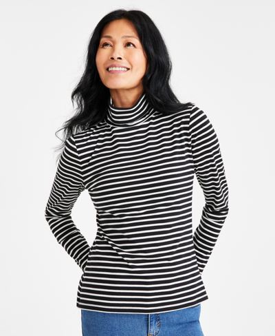 Style & Co Petite Maryam Striped Classic Turtleneck Top, Created For Macy's In Maryam Deep Black