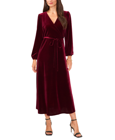 Msk Women's Long-sleeve Stretch-velvet Dress In Wine