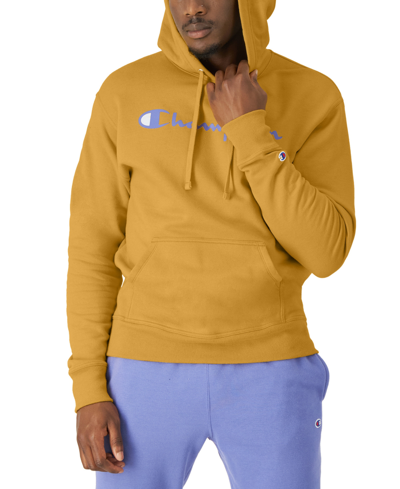 Champion Men's Script Logo Powerblend Hoodie In Royal Gold