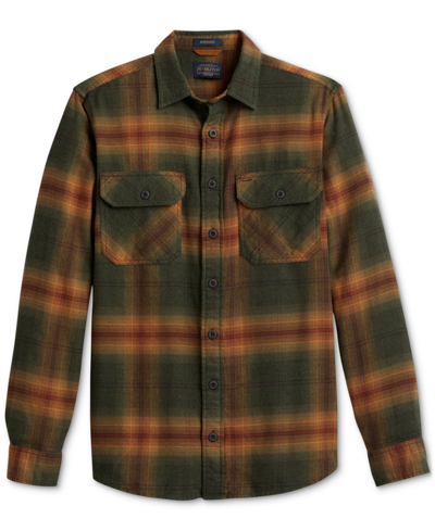 Pendleton Men's Burnside Standard-fit Plaid Button-down Flannel Shirt In Dark Olive,gold,red Plaid