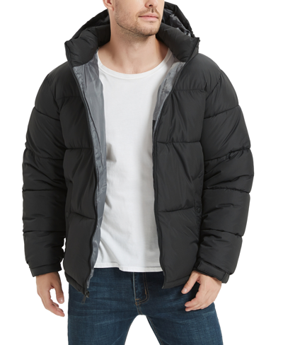 Hawke & Co. Men's Quilted Zip Front Hooded Puffer Jacket In Black