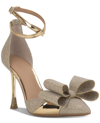 Inc International Concepts Women's Saori Bow Ankle-strap Pumps, Created For Macy's In Gold Tpu