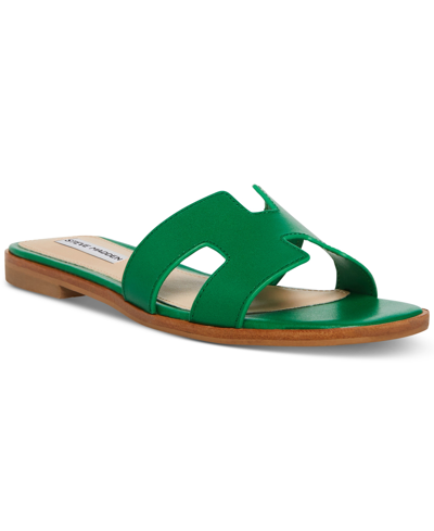 Steve Madden Hadyn Womens Leather Open Toe Slide Sandals In Kelly Green