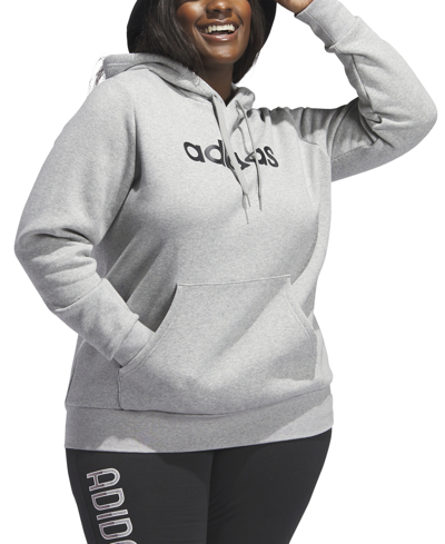Adidas Originals Trendy Plus Size Pullover Logo-print Hoodie In Medium Grey Heather