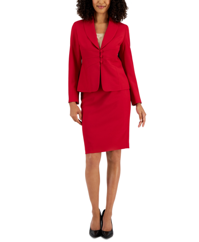 Le Suit Crepe Open Front Jacket & Crewneck Sheath Dress Suit, Regular And Petite Sizes In Cherry